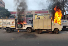 বর্ধমানে বিজেপির সদর কার্যালয়ে ধুন্ধুমার, ভাঙচুর, গাড়িতে আগুন