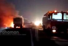 জাতীয় সড়কে দুর্ঘটনাগ্রস্ত ট্রাকে আগুন, পুড়ে মৃত্যু খালাসির